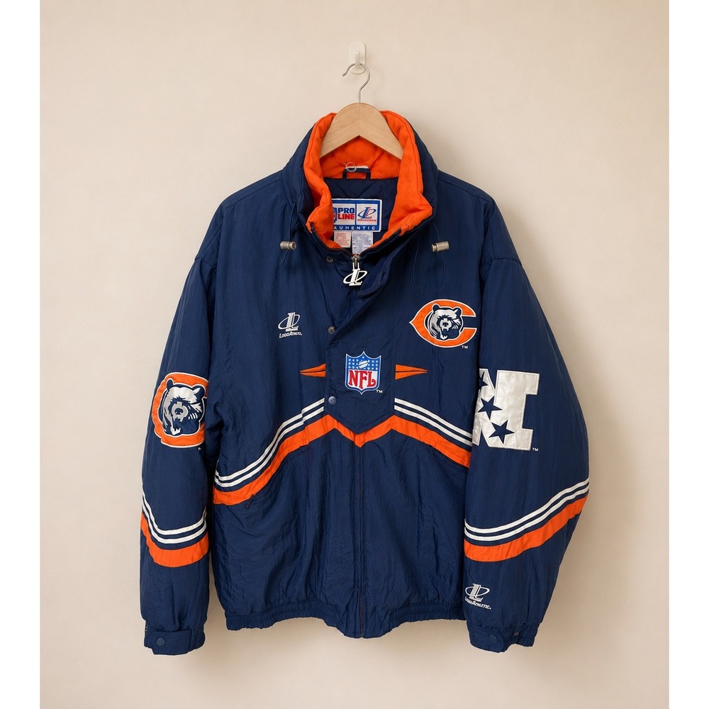 Vintage Chicago Bears Logo Athletic Pro Line Jacket Mens L Navy Orange NFL